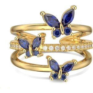 Adjustable 18k Gold Plated CZ Leaf Open Ring Dainty Cubic for Women Teen Girls